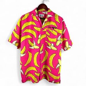 Uzzi Amphibious Gear Banana Hot Pink Las Vegas Pool Button Up Dress Shirt Medium